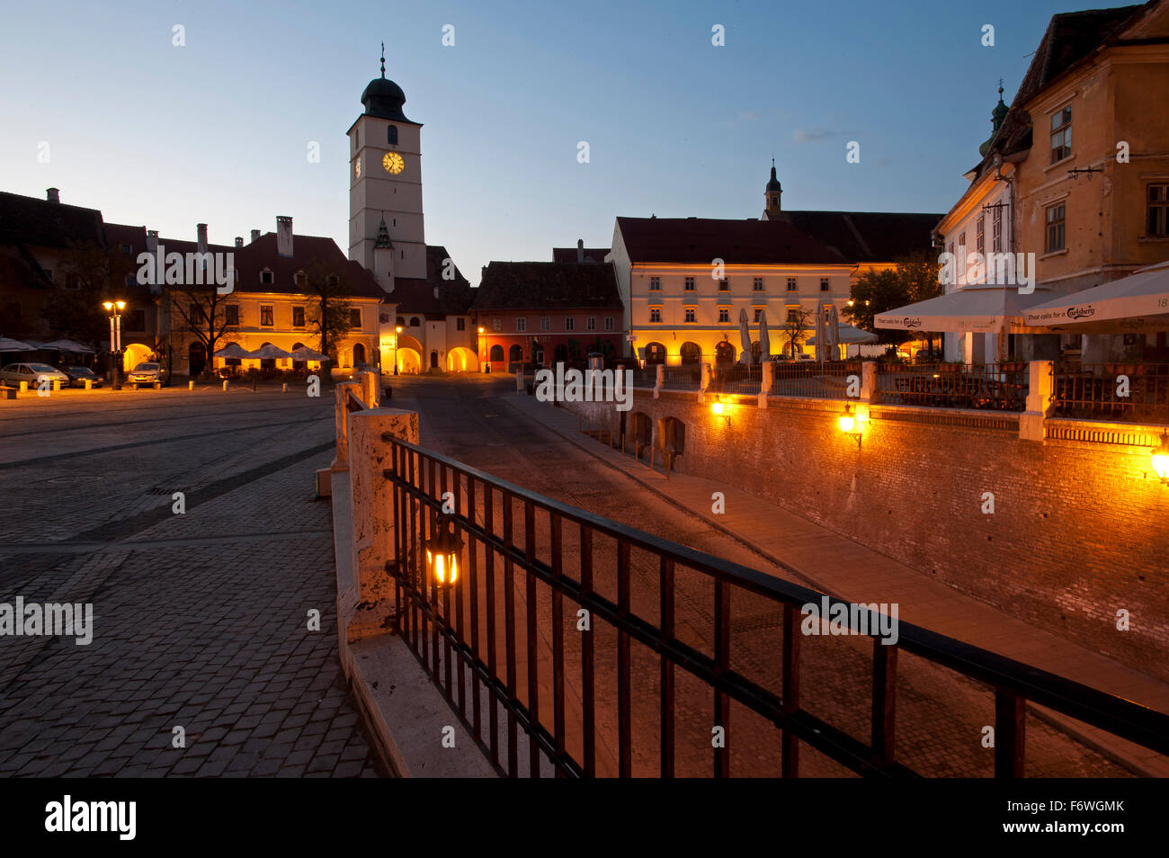 Piata Huet nella parte storica della città, Sibiu, Transilvania, Romania Foto Stock