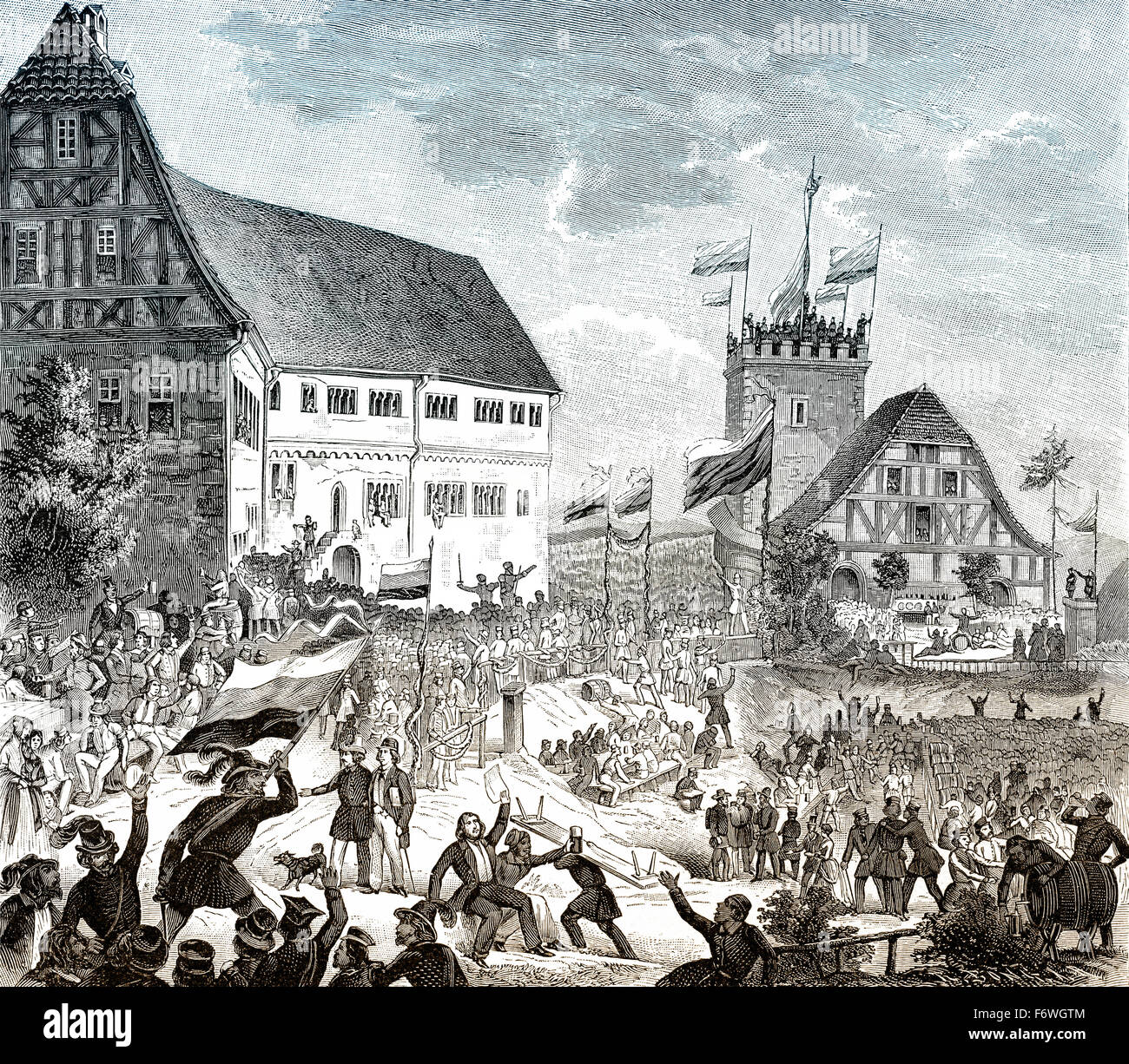 Il secondo festival di Wartburg o Wartburgfest, 1848, Castello di Wartburg, Eisenach, Germania, Das zweite Wartburgfest vom 12. Juni 184 Foto Stock