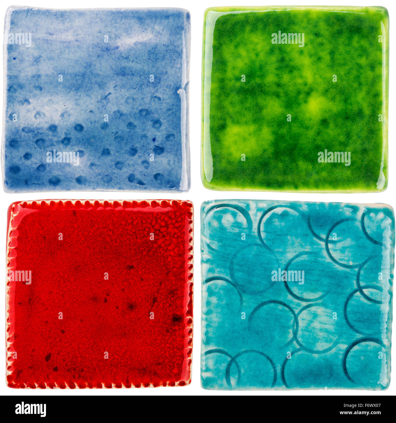 Vetri fatti a mano piastrelle in ceramica isolata su bianco Foto Stock