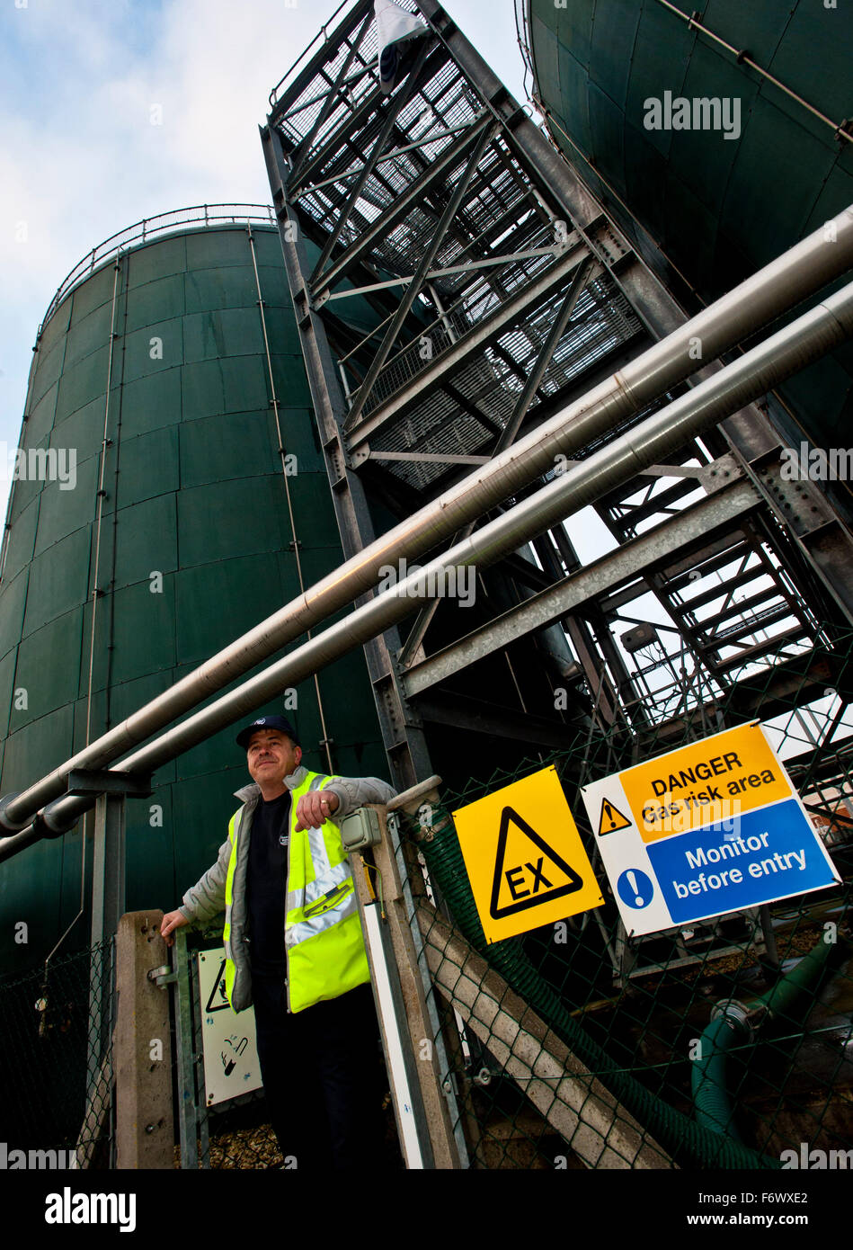Poo-Power: il primo del Regno Unito, il bio-metano per impianto di griglia e uno dei due nel paese. La Thames Water progetto pilota , Didcot UK. Foto Stock