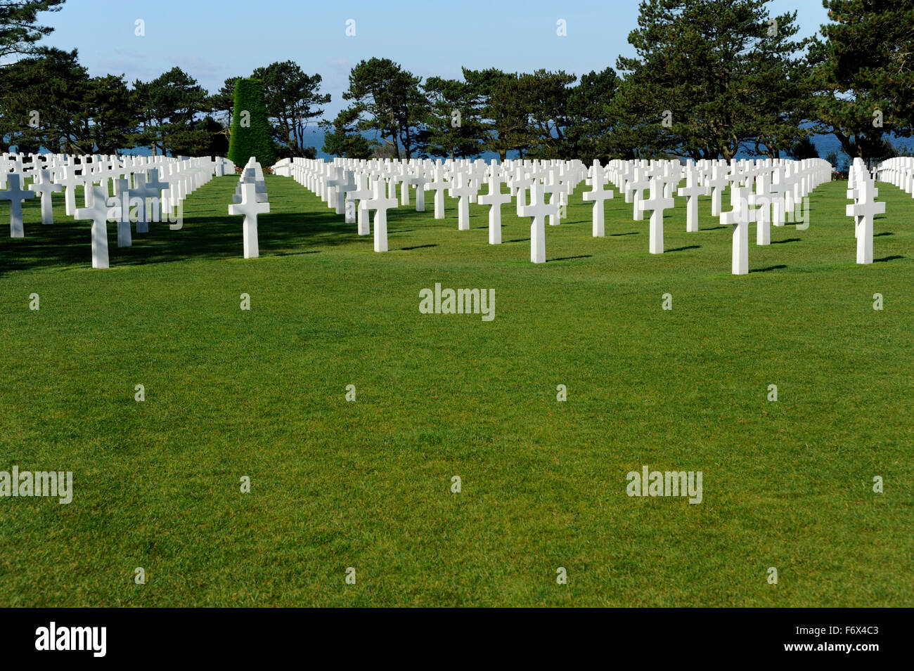 D giorno,tombe in Normandia cimitero americano,Omaha Beach,Colleville-sur-Mer,Calvados,Normandie,Francia,SECONDA GUERRA MONDIALE Foto Stock