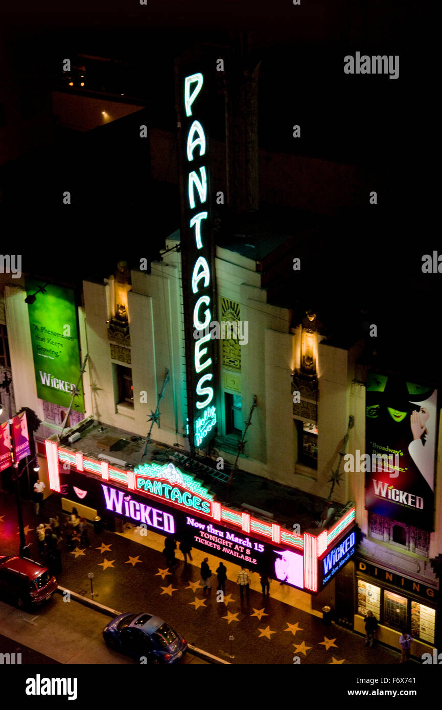 Il Pantages Theatre di Hollywood a notte Foto Stock