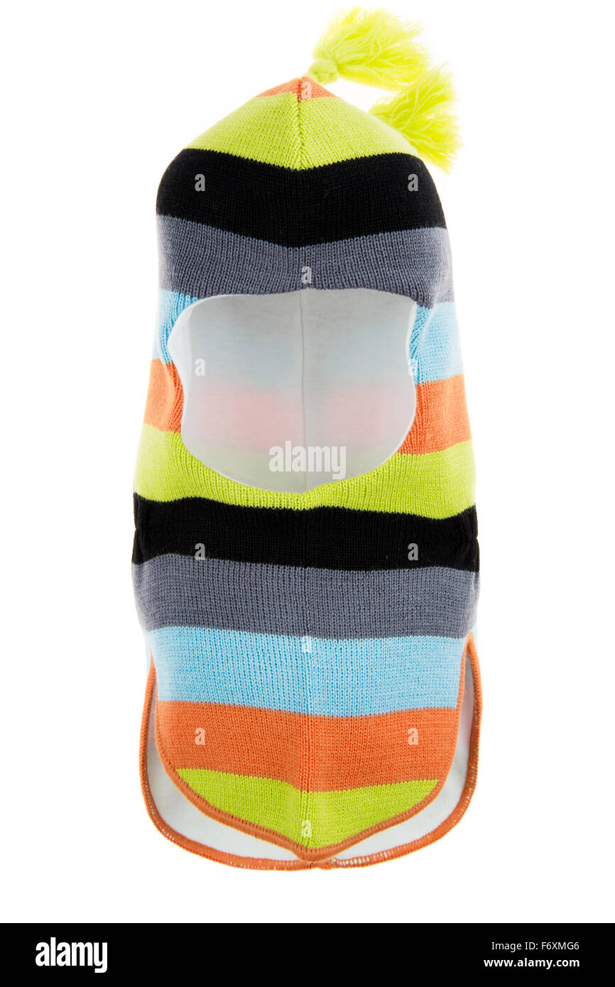 Bambino un foro della maschera da sci, winter hat casco isolato su uno sfondo bianco. Foto Stock