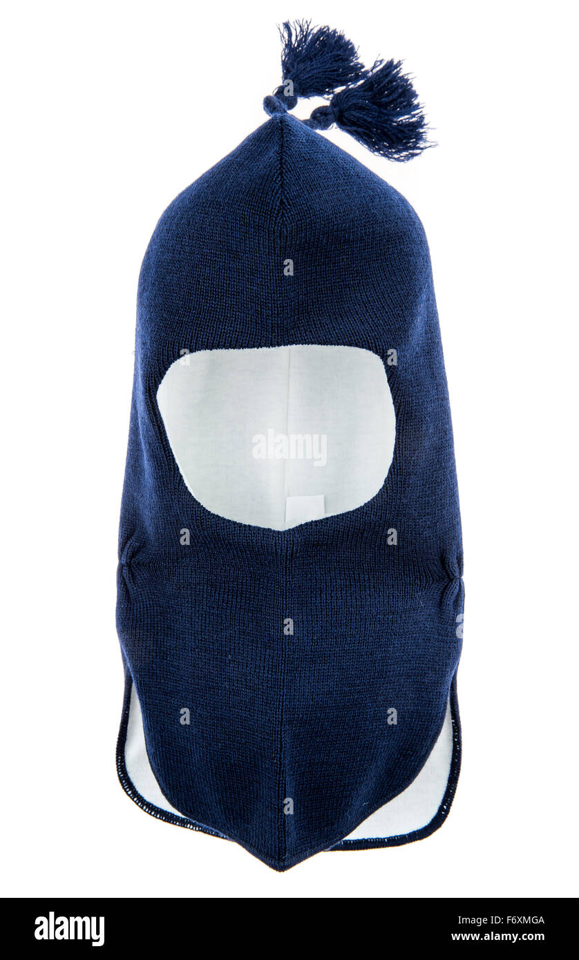 Bambino un foro della maschera da sci, winter hat casco isolato su uno sfondo bianco. Foto Stock
