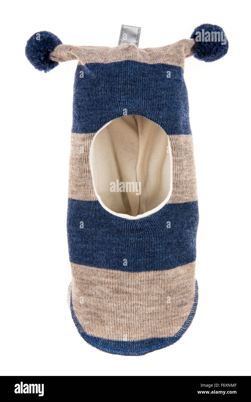 Bambino un foro della maschera da sci, winter hat casco isolato su uno sfondo bianco. Foto Stock