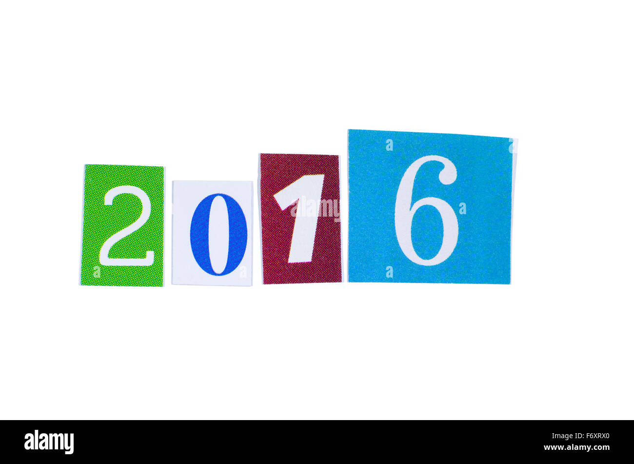 Ritaglio di carta 2016 Anno Numero isolato su sfondo bianco Foto Stock