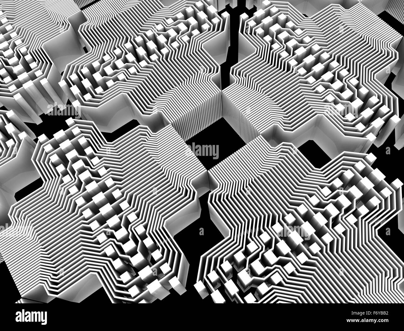 Computer quantistico. Calcolatore concettuale illustrazione della circuiteria elettronica come parte di un computer quantistico struttura. Foto Stock