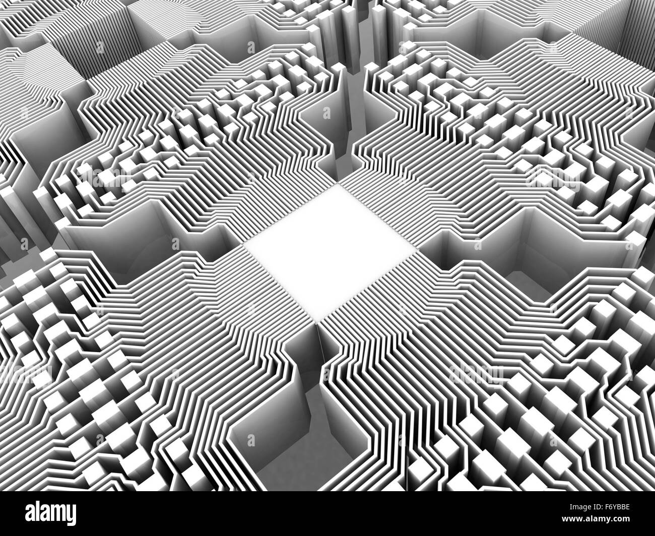 Computer quantistico. Calcolatore concettuale illustrazione della circuiteria elettronica come parte di un computer quantistico struttura. Foto Stock