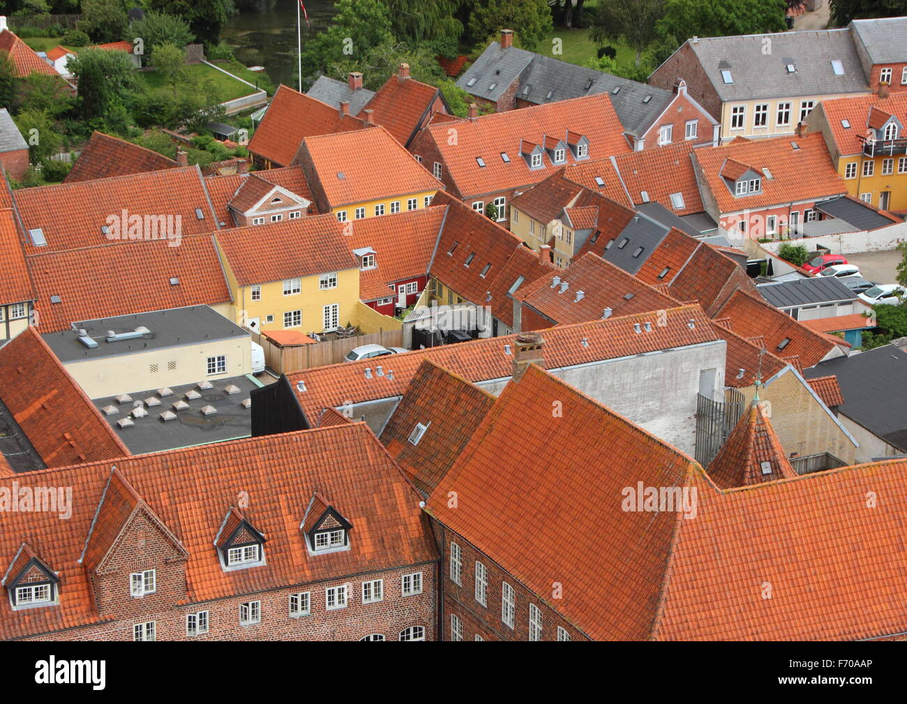 Città di Ribe con rosso tetto di tegole in prospettiva Birdseye Foto Stock