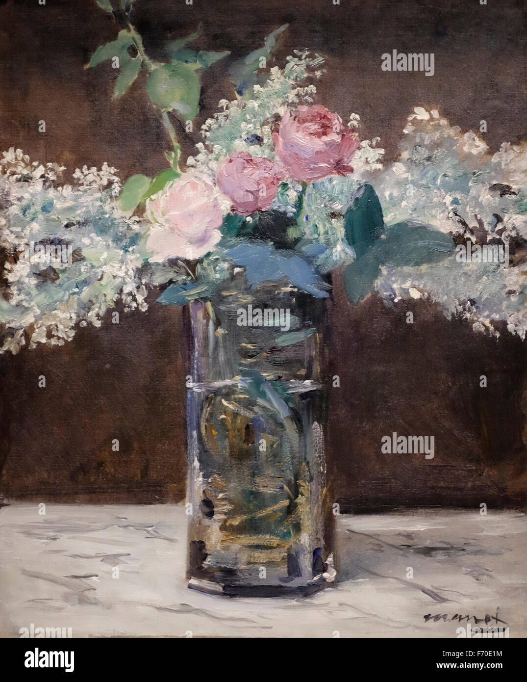 Vaso di lillã bianco e rose - Edouard Manet - 1883 Foto Stock