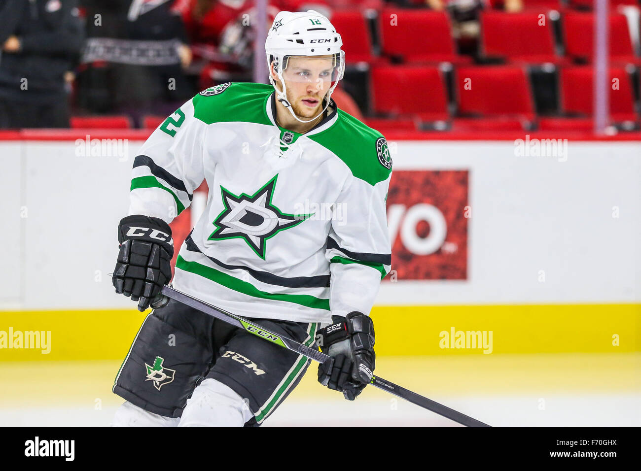 Raleigh, North Carolina, Stati Uniti d'America. 6 Nov, 2015. Dallas Stars Radek Faksa durante il gioco NHL tra il Dallas Stars e Carolina Hurricanes al PNC Arena. © Andy Martin Jr./ZUMA filo/Alamy Live News Foto Stock