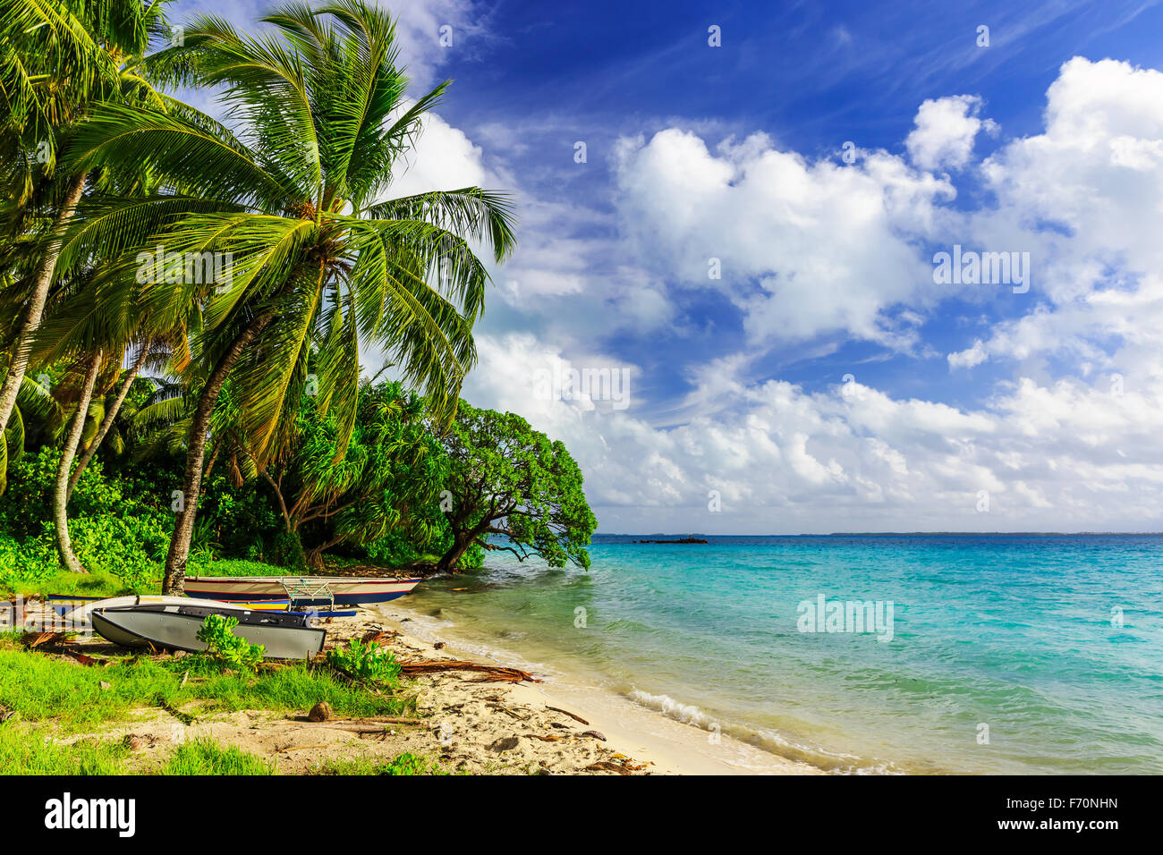 Tabuaeran beach sull'isola Fanning, Repubblica di Kiribati Foto Stock