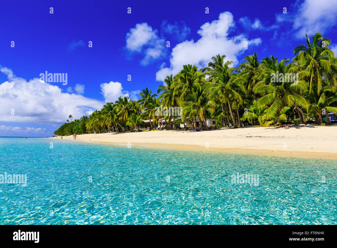 Spiaggia dell'isola tropicale & clear blu dell'acqua. Dravuni Island, Fiji. Foto Stock