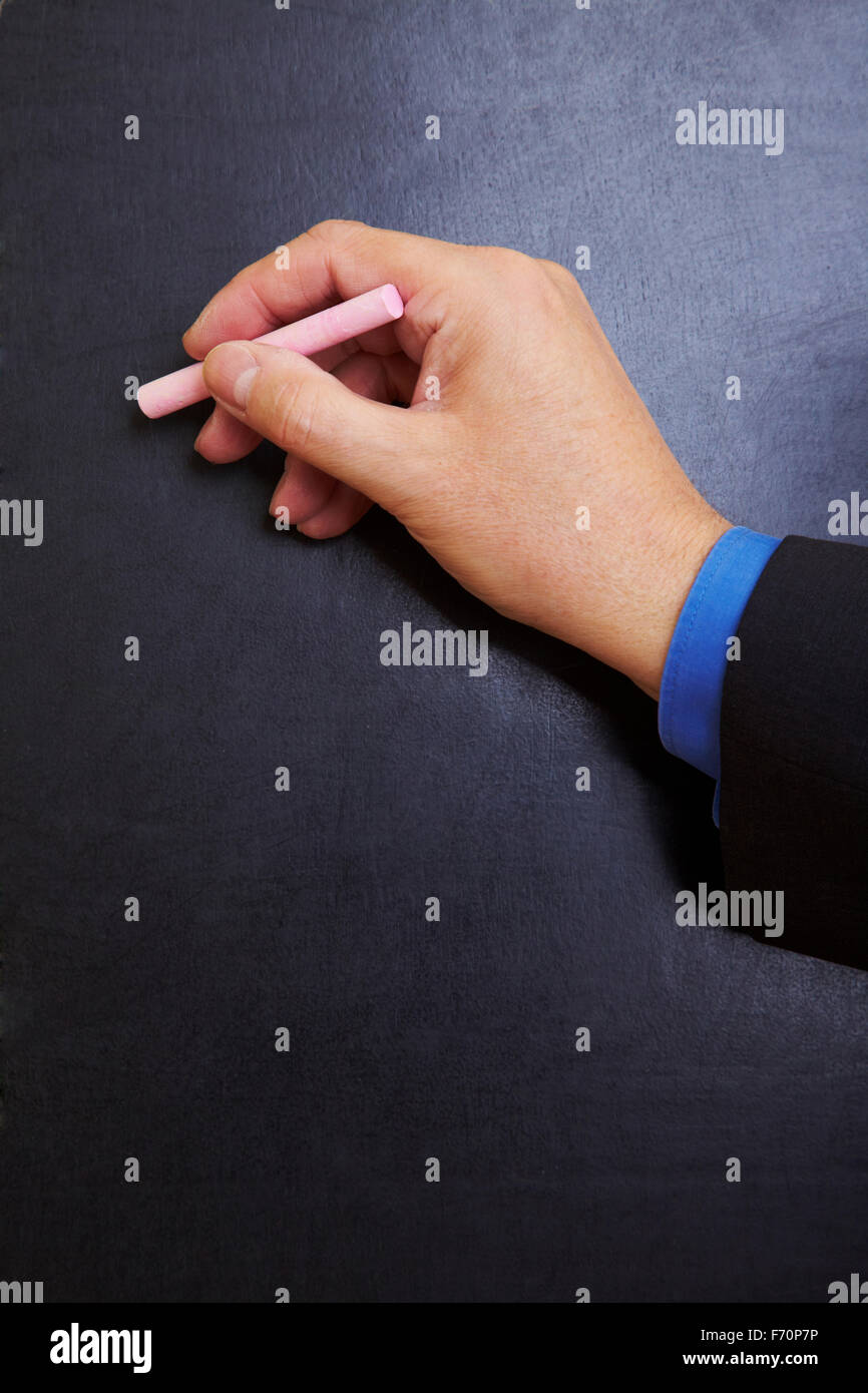 La scrittura a mano con gesso su una lavagna Foto Stock