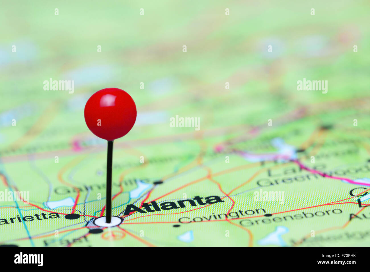 Atlanta imperniata su una mappa degli STATI UNITI D'AMERICA Foto Stock