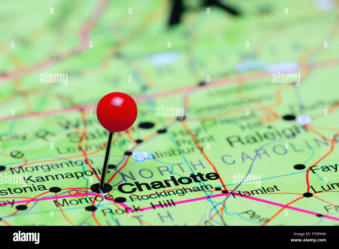 Charlotte imperniata su una mappa degli STATI UNITI D'AMERICA Foto Stock