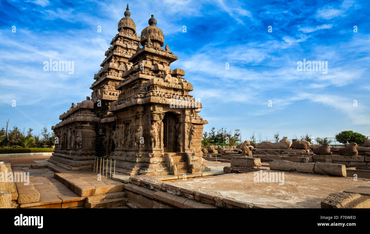 Shore tempio di Mahabalipuram, Tamil Nadu, India Foto Stock