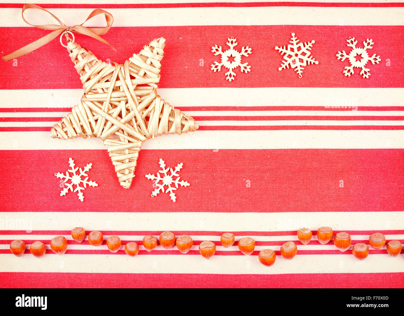 In stile retrò Natale sfondo su tessuto di lino. Foto Stock