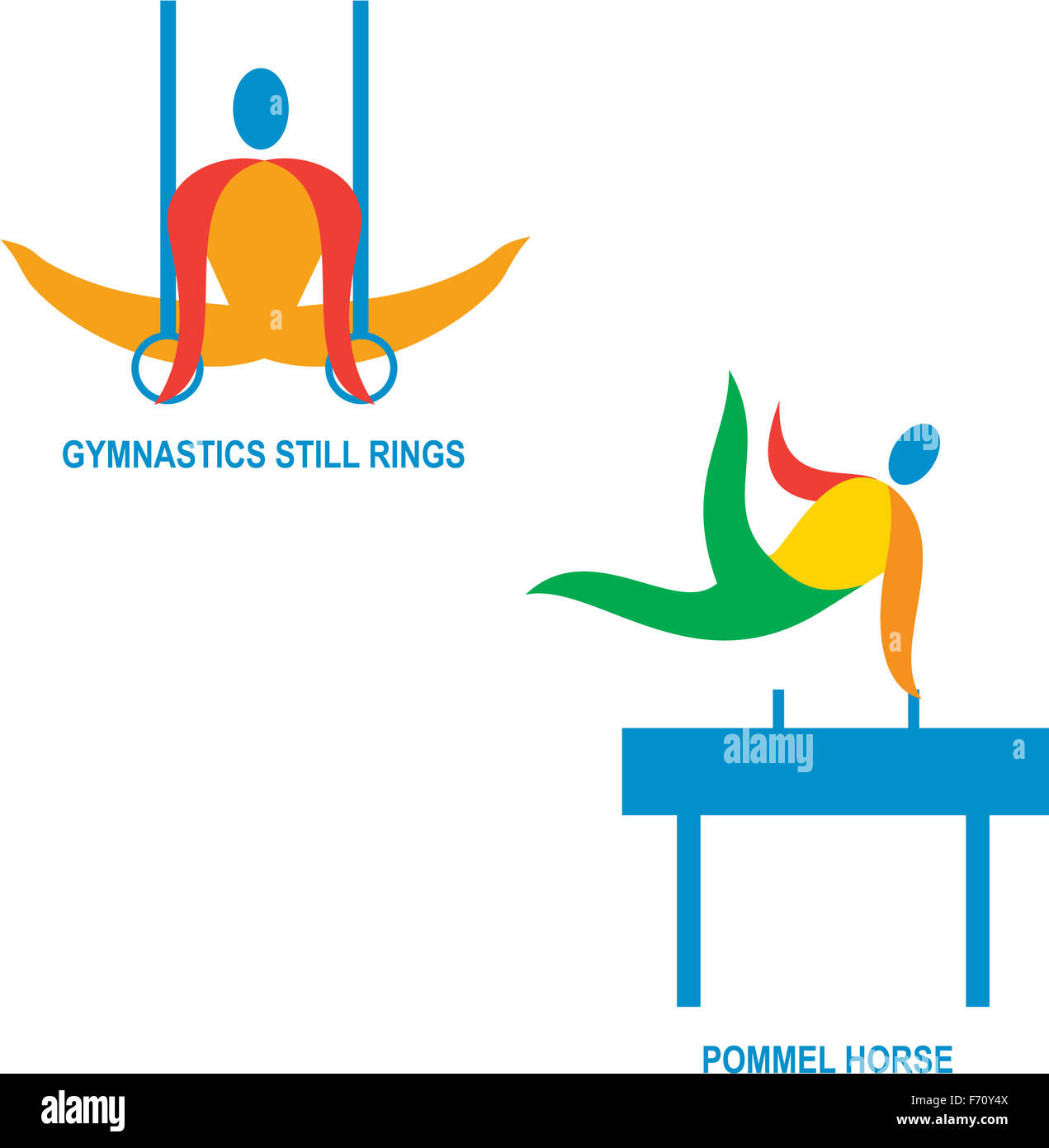 Icona illustrazione che mostra atleta giocando lo sport di ginnastica ancora anelli e cavallo. Foto Stock
