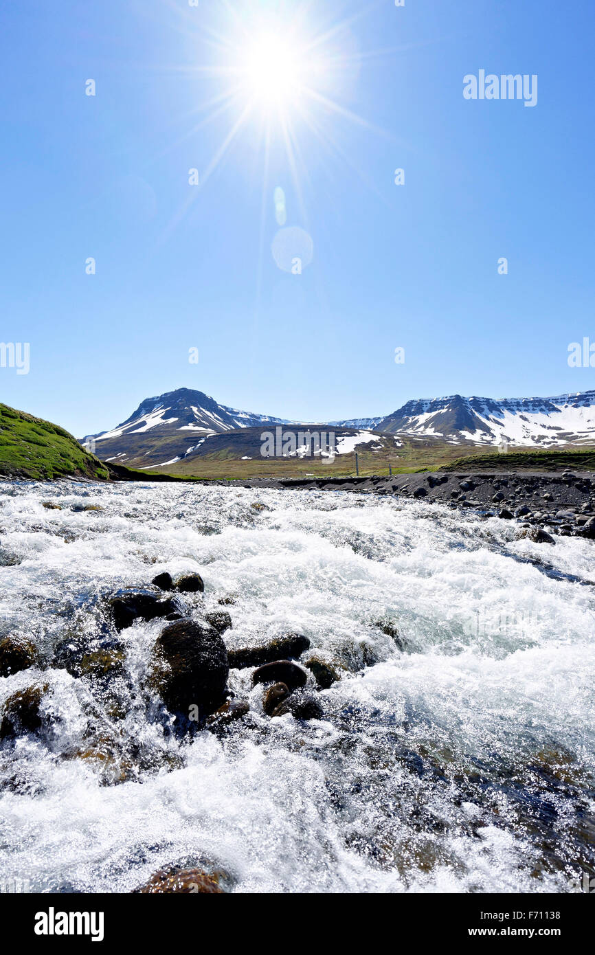 Che scorre veloce flusso, Westfjords, Islanda, Europa Foto Stock