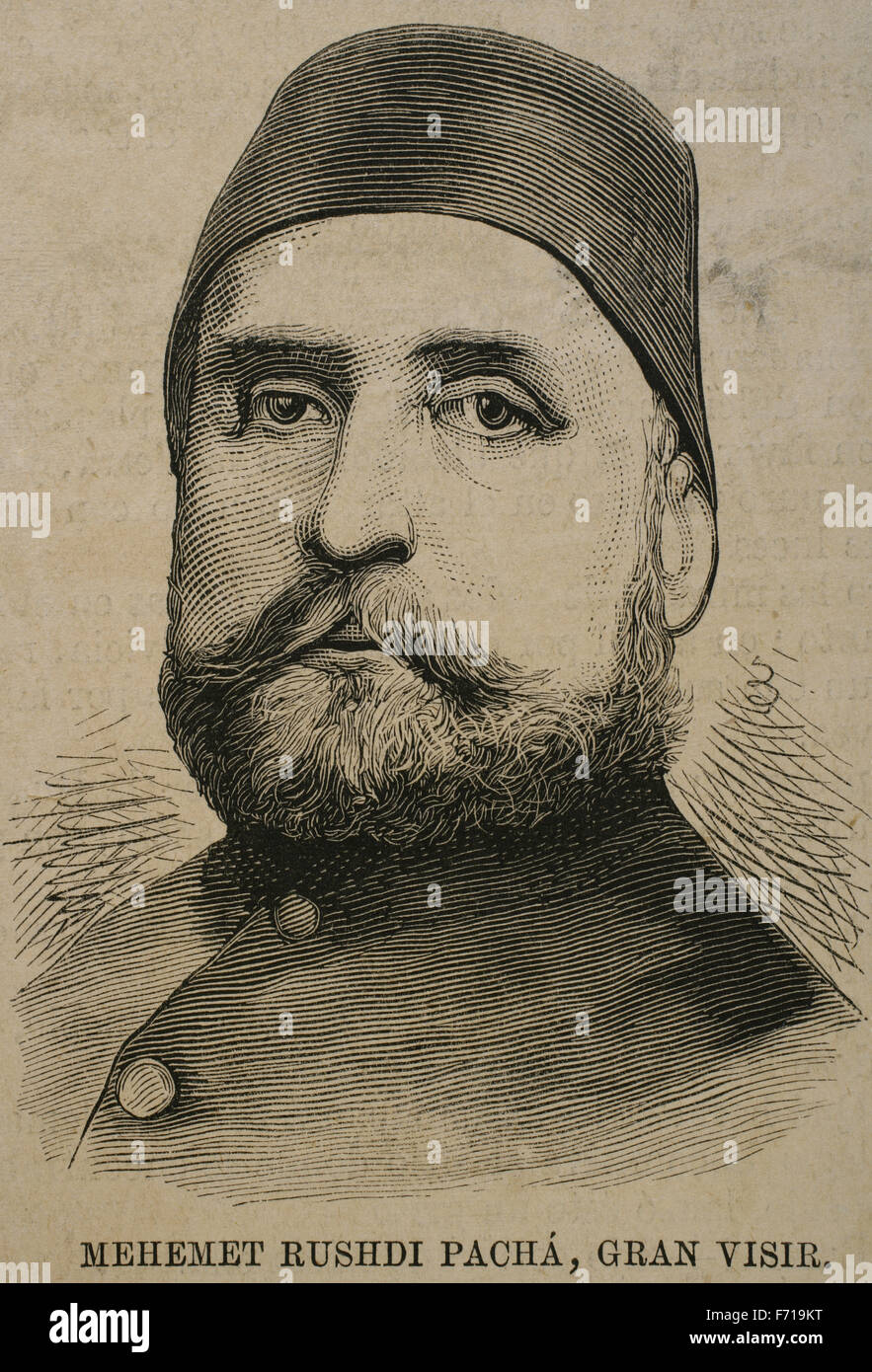 Mehmed Rushdi Pasha (1811-1876). Statista ottomano. Ritratto. Incisione. Foto Stock
