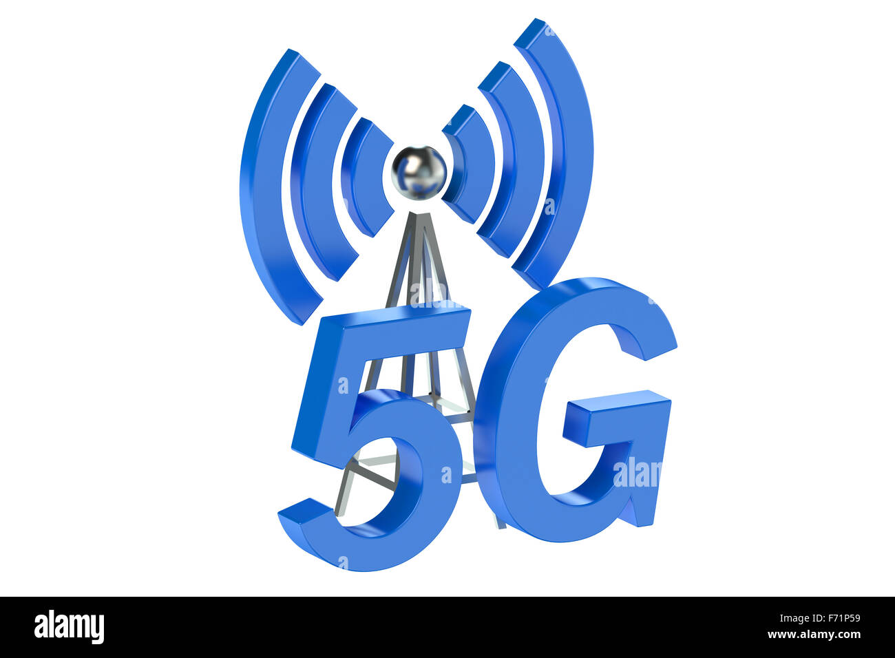 5G wireless concetto di comunicazione isolato su sfondo bianco Foto Stock