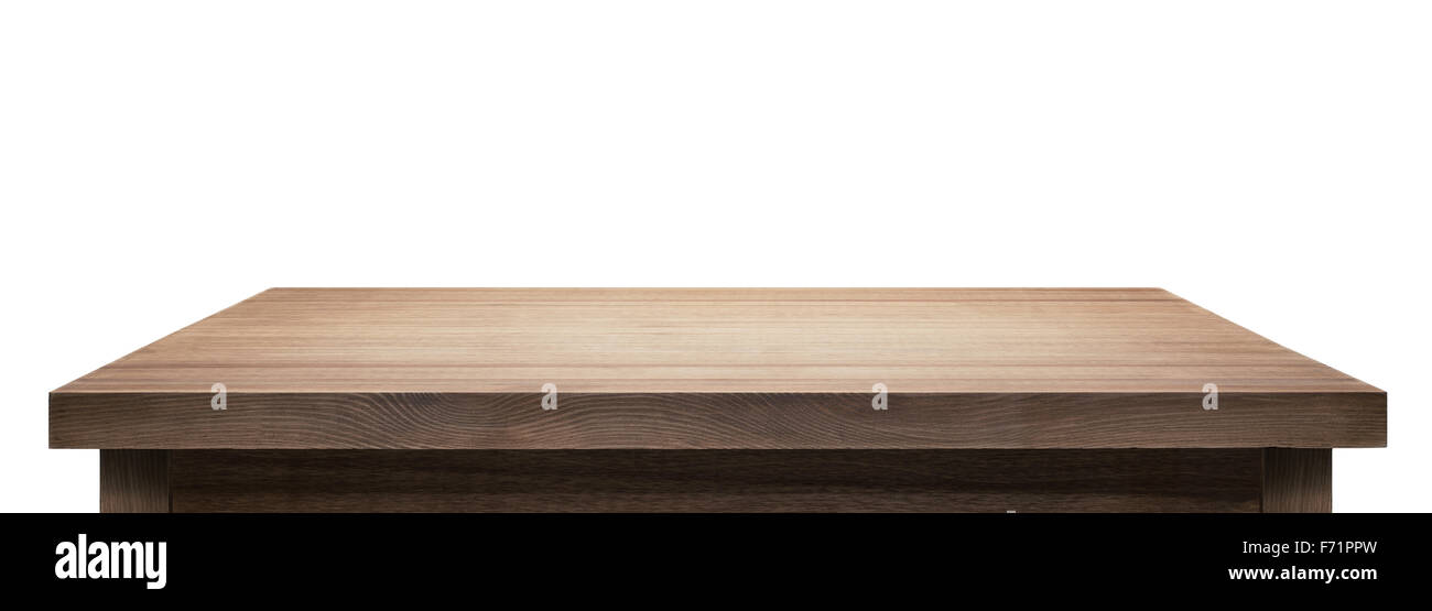 Tavolo in legno top su sfondo bianco. Foto Stock
