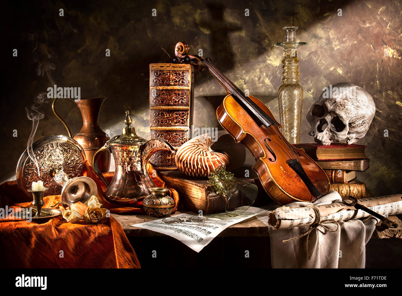 Vanitas still life composizione Foto Stock