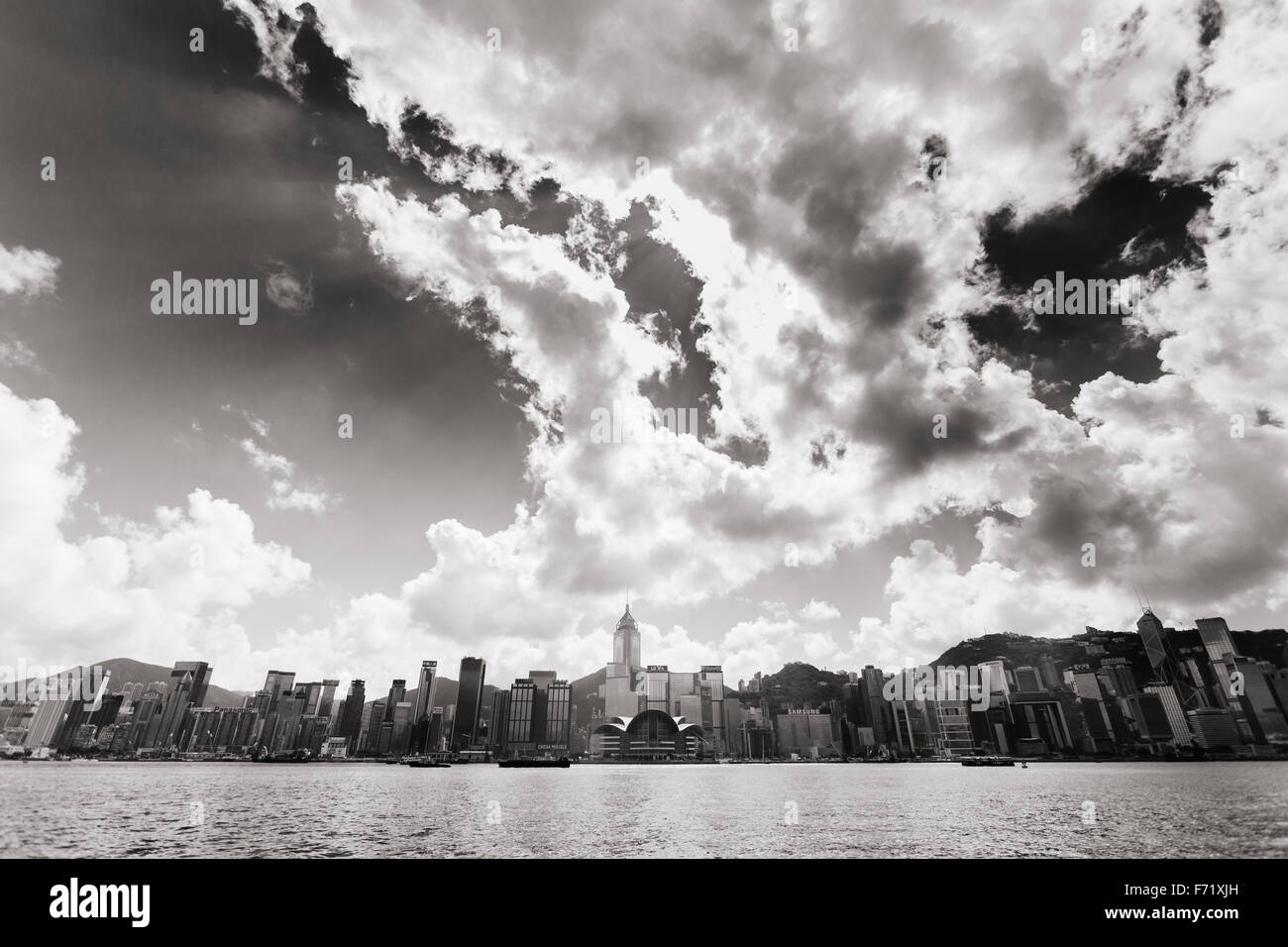 Skyline di hong kong in bianco e nero Foto Stock