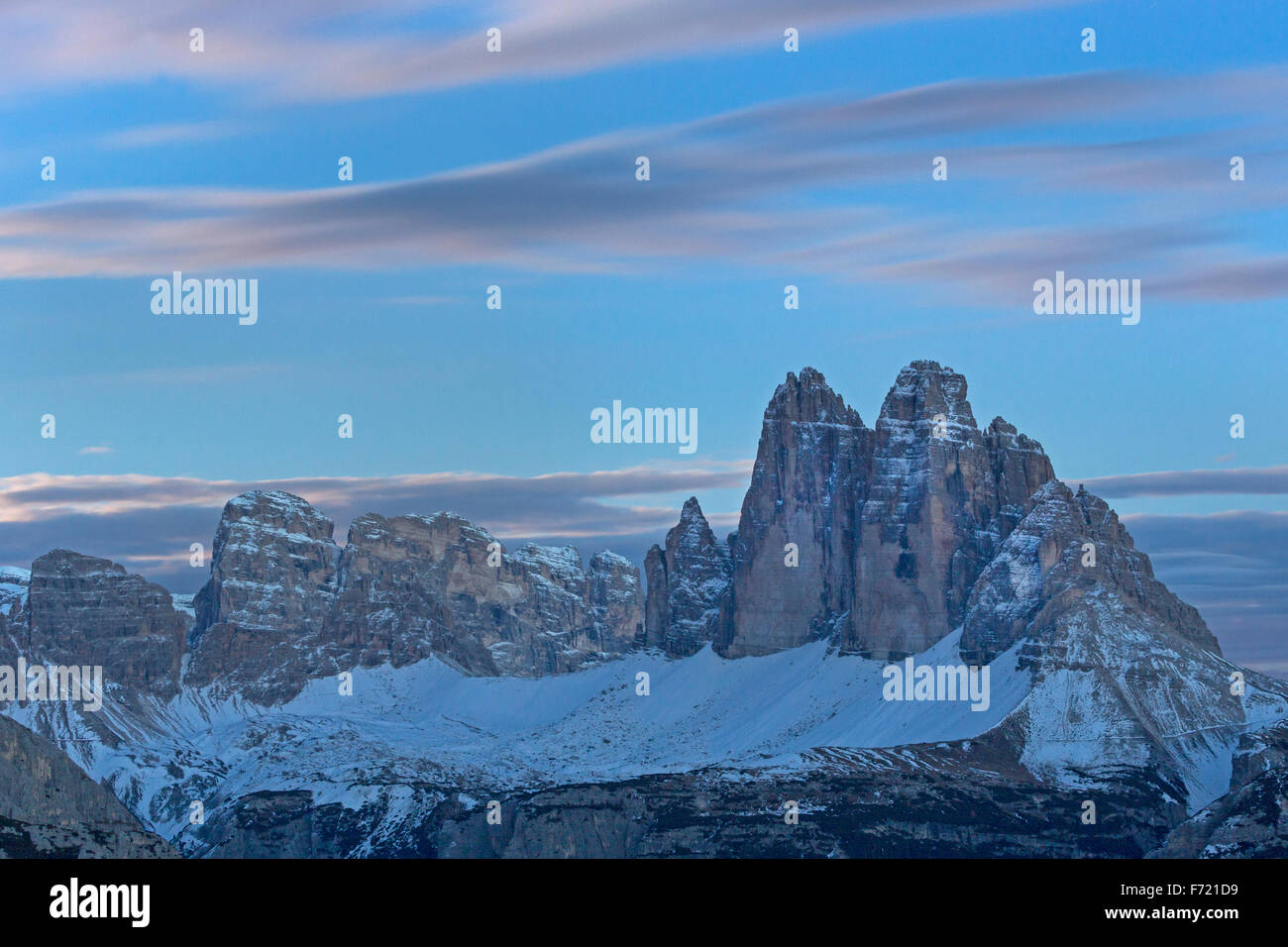 Tre Cime di Lavaredo, Sextner Dolomiten, Alto Adige Provincia, Trentino Alto Adige, Italia, Europa Foto Stock