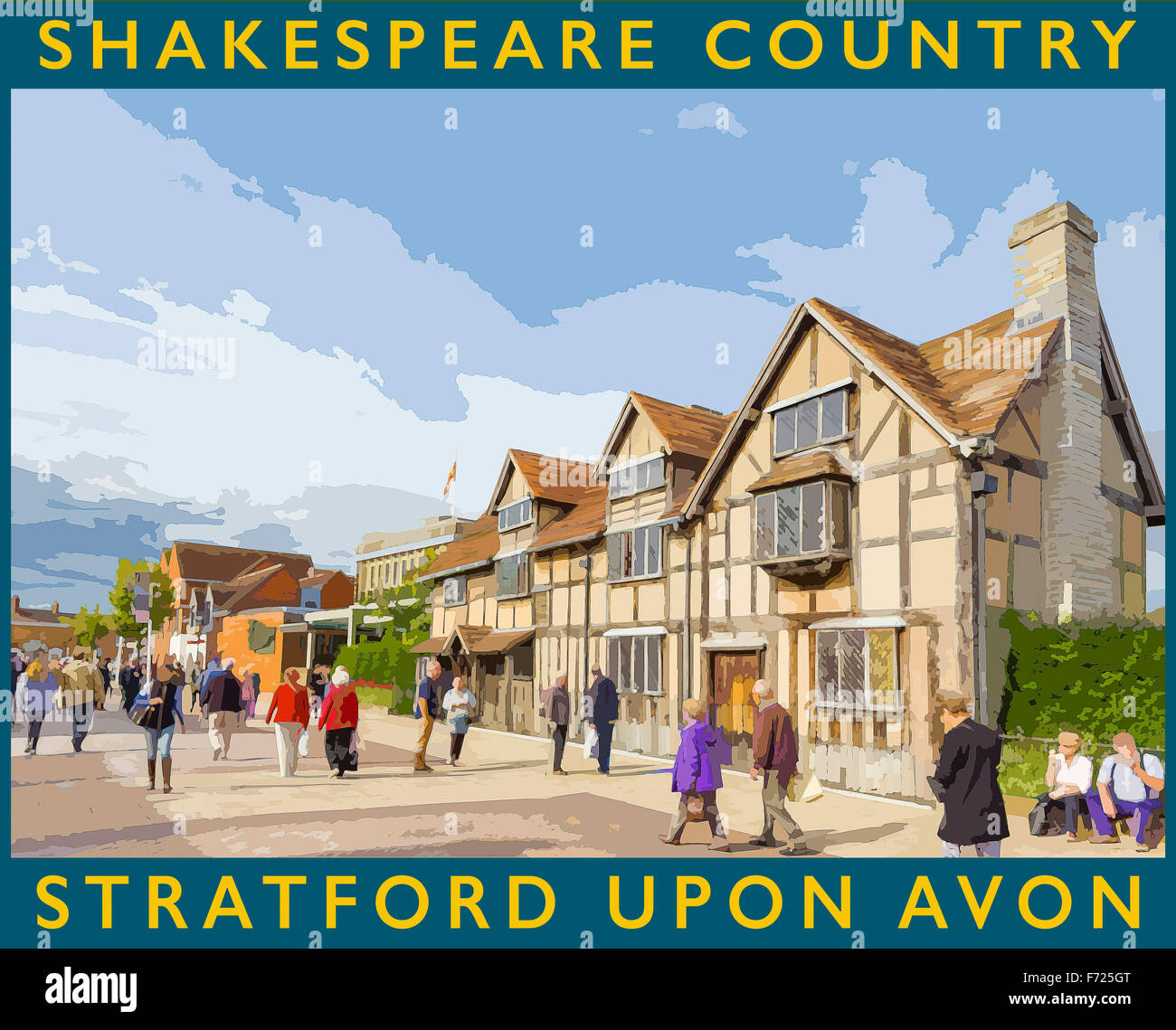 Un poster in stile illustrazione da una fotografia del luogo di nascita di Shakespeare, Stratford upon Avon, Warwickshire, Inghilterra, Regno Unito Foto Stock