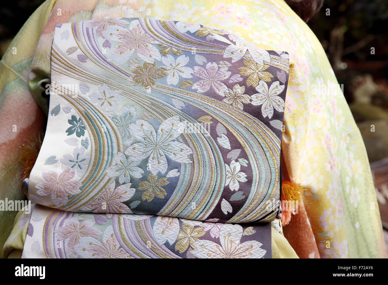 Close up di kimono e OBI, vista posteriore Foto Stock