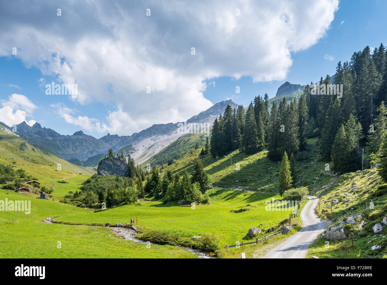 Bellissimo paesaggio Mounain nelle Alpi, in St. Antönien, Svizzera Foto Stock