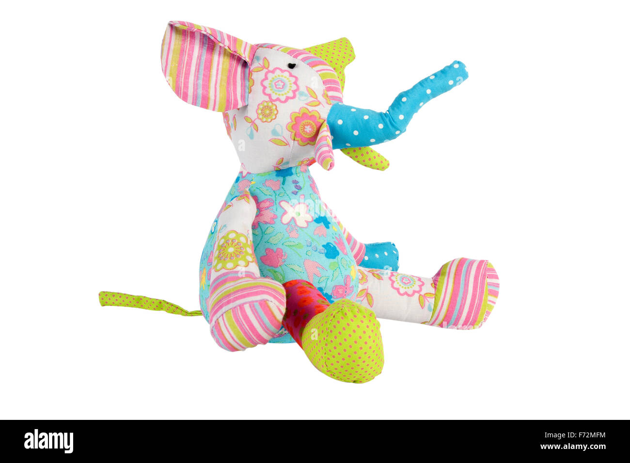 Elephant toy isolato su bianco, tessuto di pattern Foto Stock