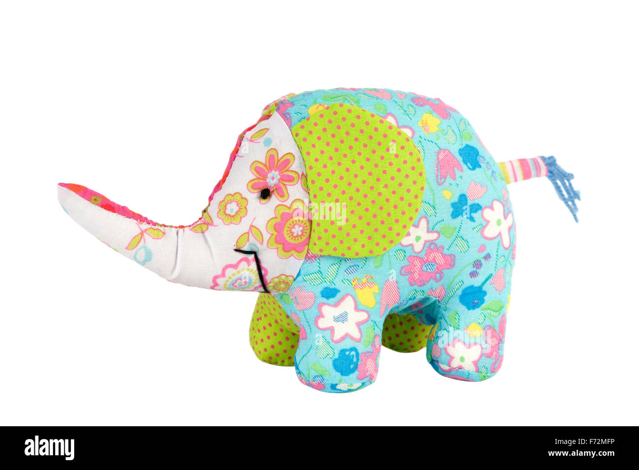 Elephant toy isolato su bianco, tessuto di pattern Foto Stock