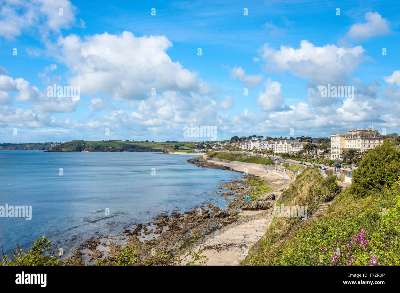 Vista sulla spiaggia di Gyllyngvase a Falmouth, Cornovaglia; Inghilterra; Regno Unito Foto Stock