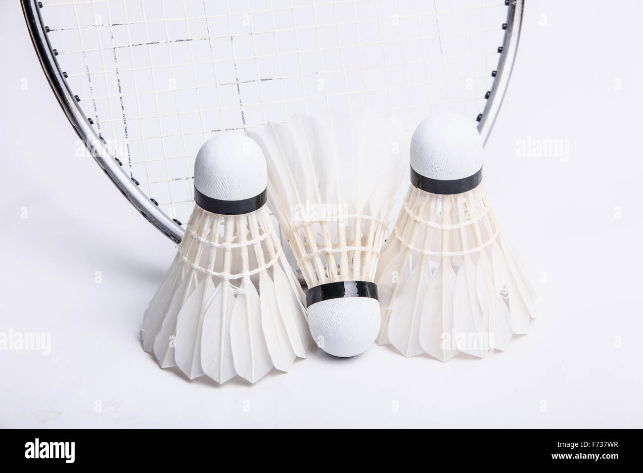 Volano su badminton racchetta. Foto Stock