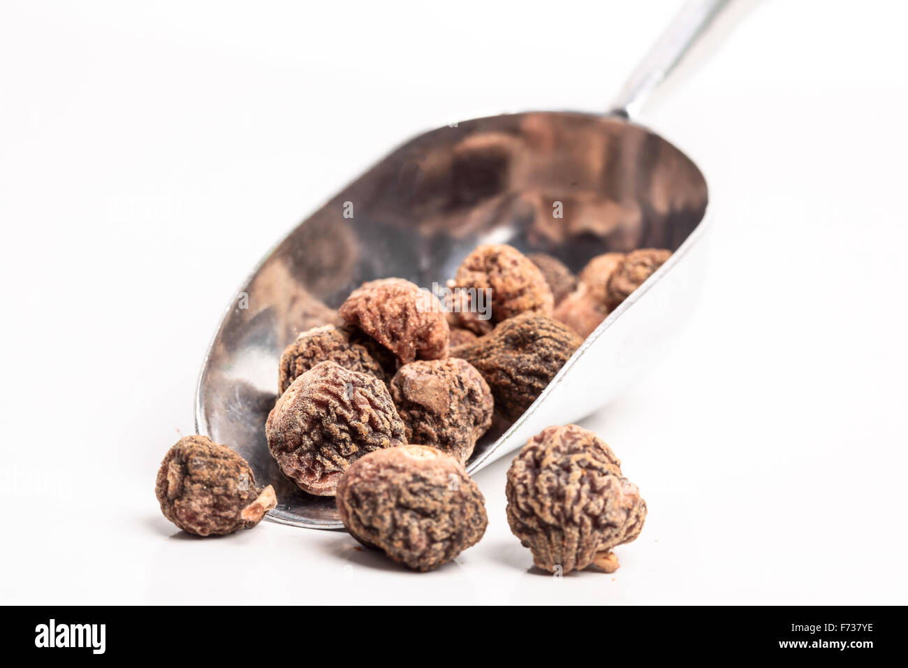 Fico secco frutto su sfondo bianco Foto Stock