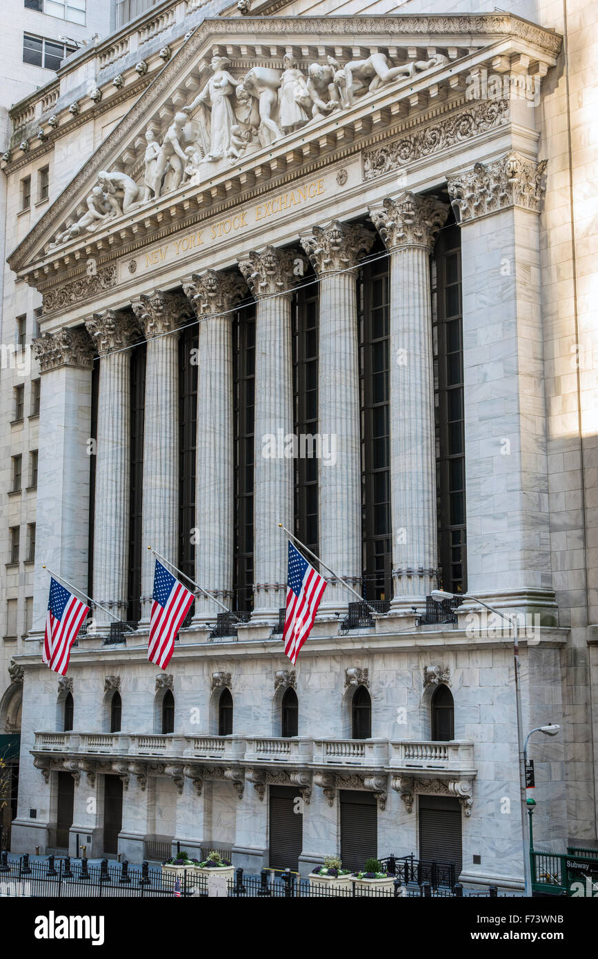 New York Stock Exchange, Wall Street, la parte inferiore di Manhattan, New York, Stati Uniti d'America Foto Stock