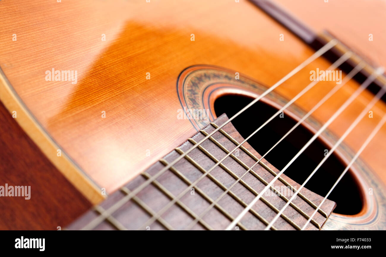 Chiudere l immagine della chitarra spagnola con spazio di copia Foto Stock