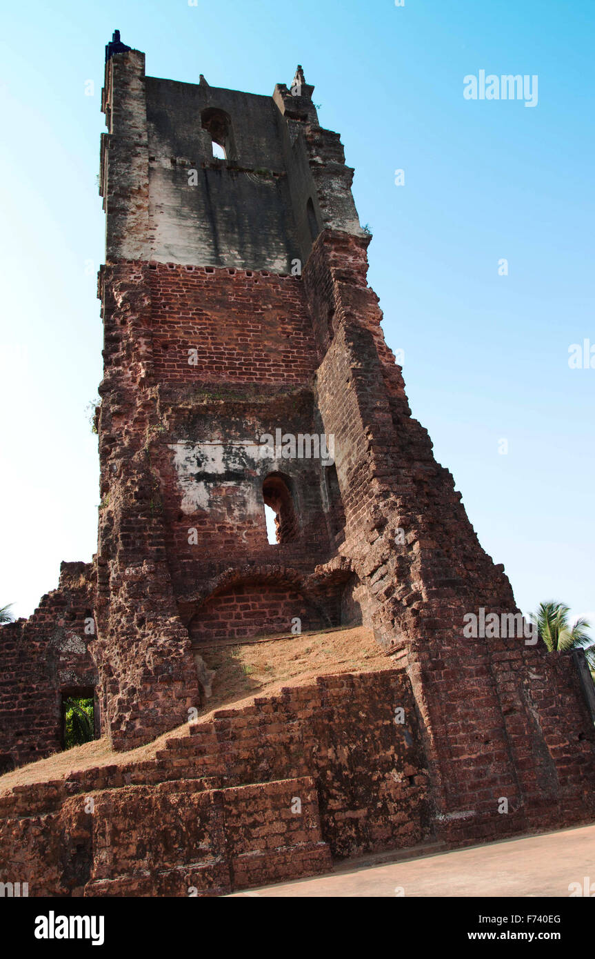 Torre di Sant'Agostino, rovine della Chiesa di Sant'Agostino, goa velha, goa, india, asia Foto Stock