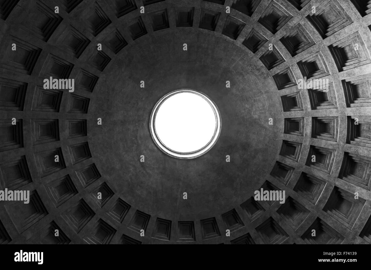 Archivio interno della cupola. Pantheon, uno dei meglio conservati di antichi edifici romani in Roma, Italia. Foto in bianco e nero Foto Stock