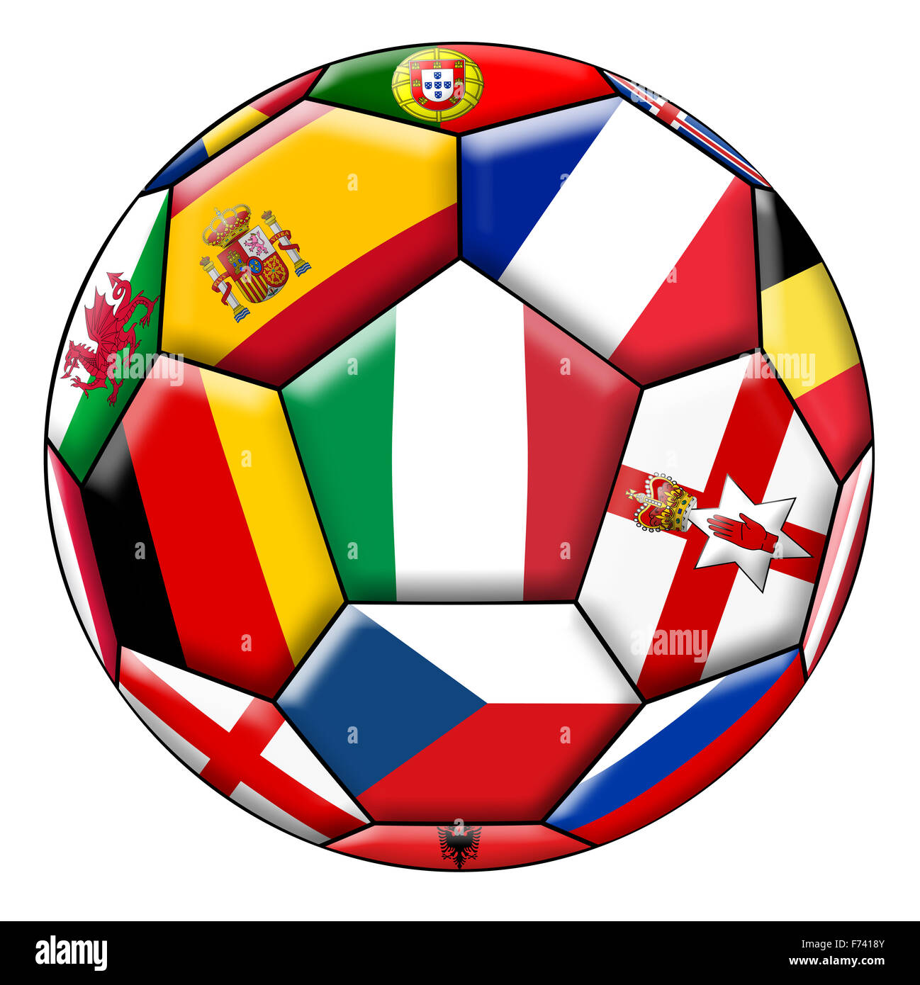 Pallone da calcio su uno sfondo bianco con bandiera di Italia nel centro Foto Stock