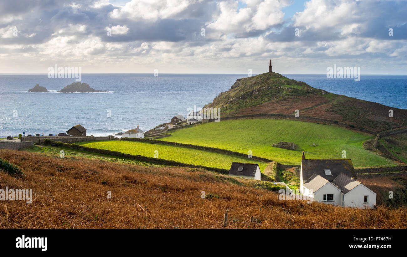 Il promontorio di Cape Cornwall parte del paesaggio minerario della Cornovaglia e del Devon occidentale Sito Patrimonio Mondiale, vicino a St appena England Regno Unito Foto Stock