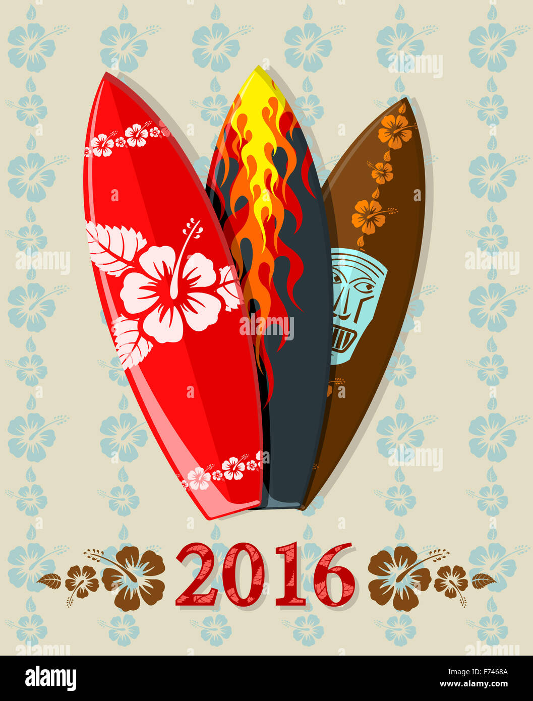 Illustrazione di aloha surf con testo 2016 Foto Stock