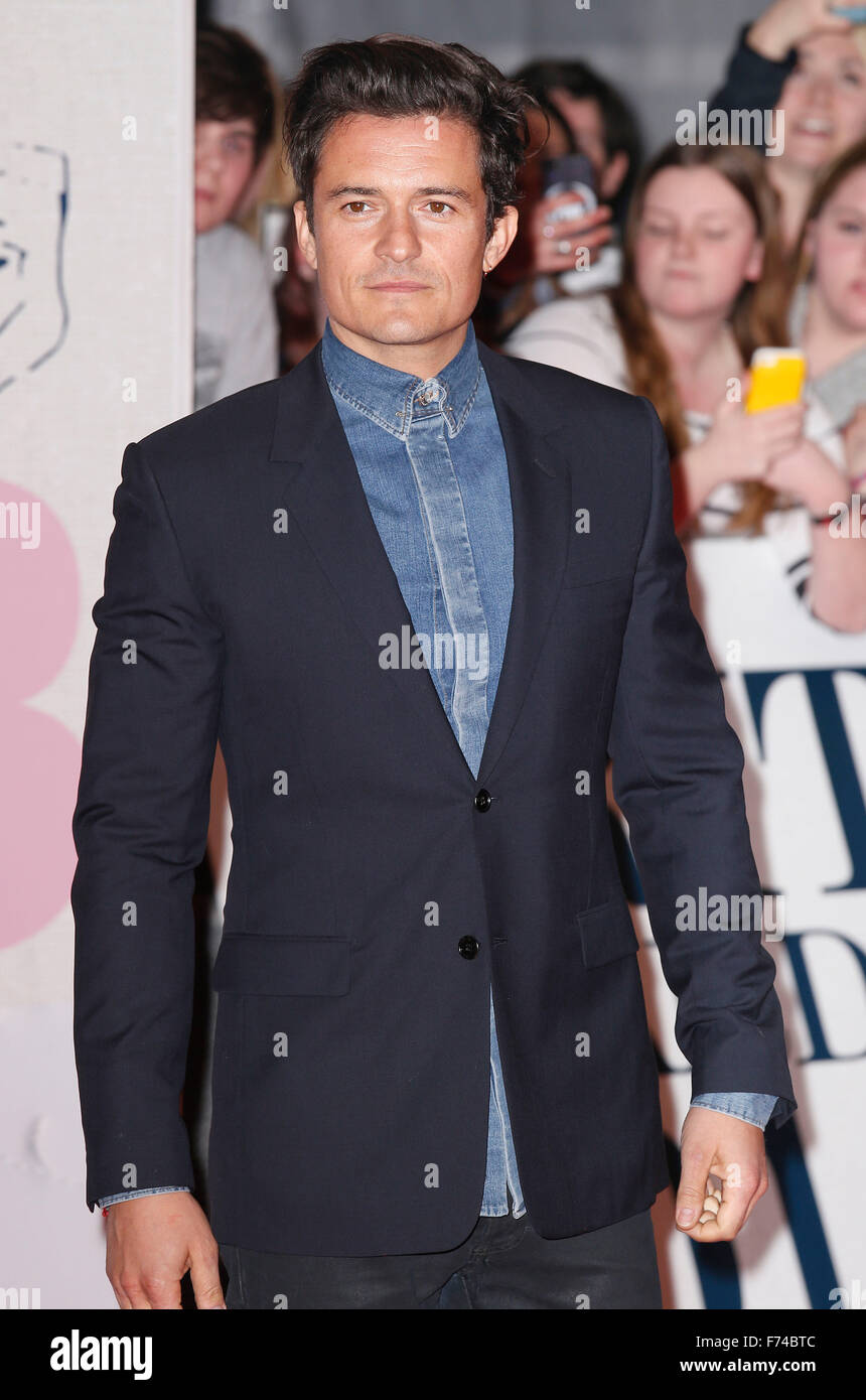 Feb 25, 2015 - Londra, Inghilterra, Regno Unito - Brit Awards 2015 - tappeto rosso arrivi, l'Arena O2 mostra fotografica: Orlando Bloom Foto Stock