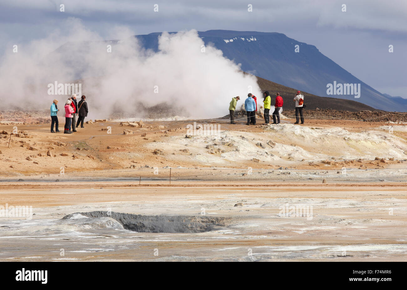 Active geothermical zona vulcanica di Krafla. L'Islanda Foto Stock