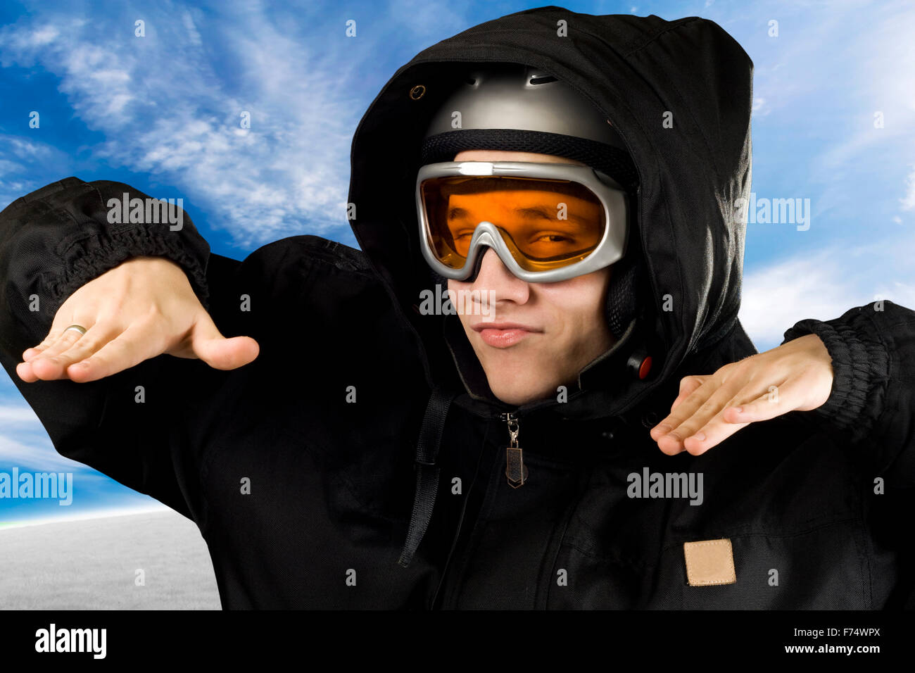Ironico boy snowboard Foto Stock