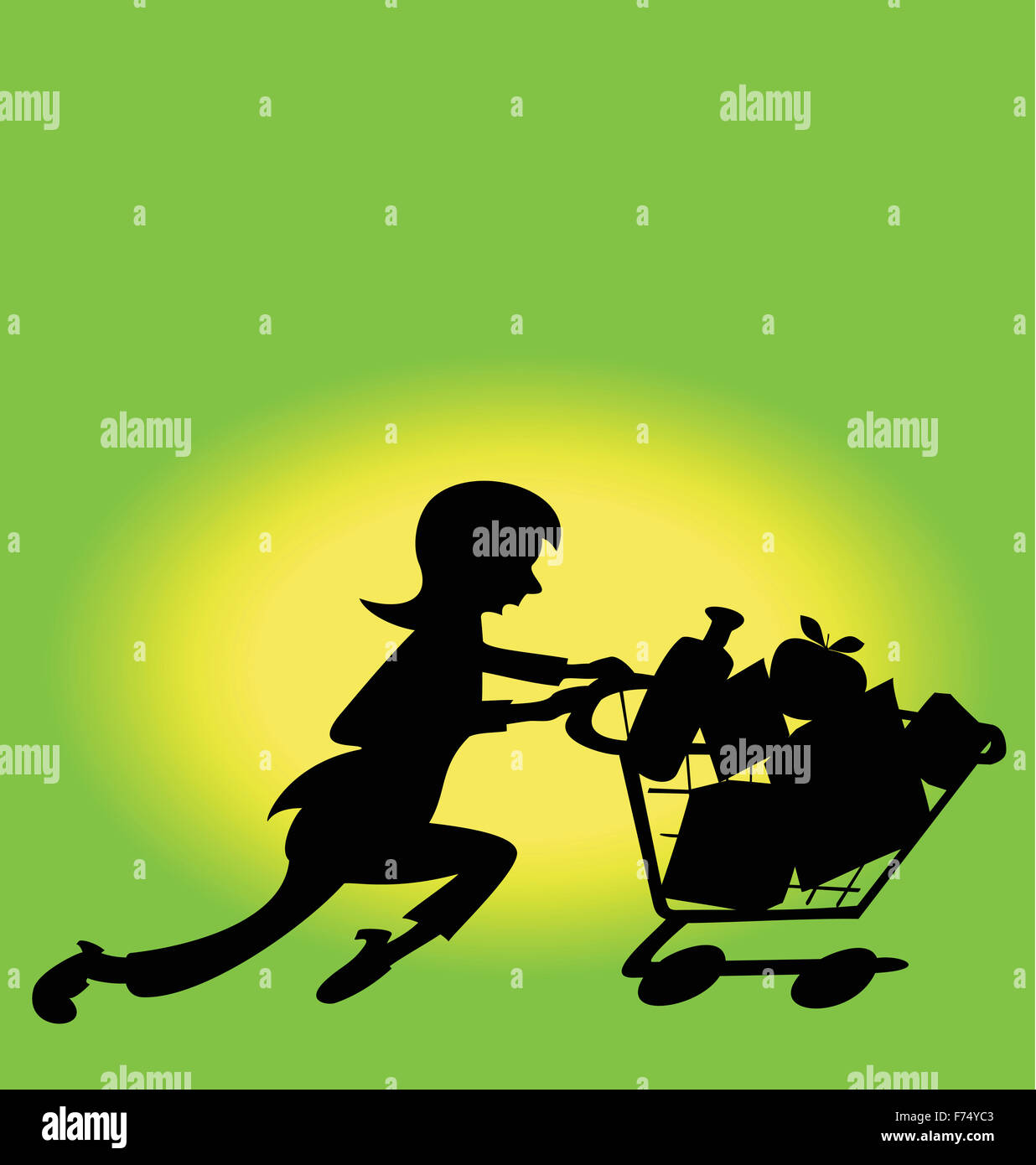 Donna verde per lo shopping Foto Stock