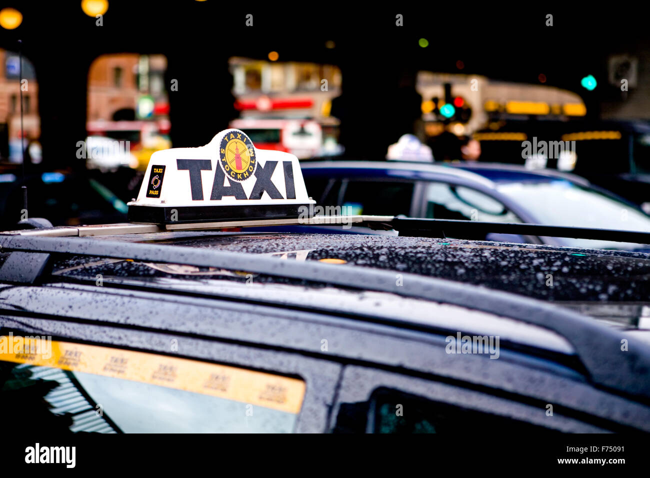 Taxi in città di Stoccolma Foto Stock